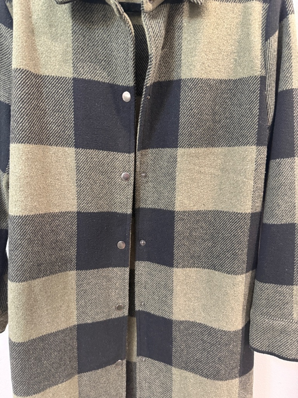 BB Dakota Olive & Black Plaid Snap-Front Pea Coat - Picture 9 of 10